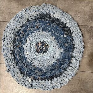 Handmade crocheted rag rug bathroom mat from repurposed old jeans round 22”